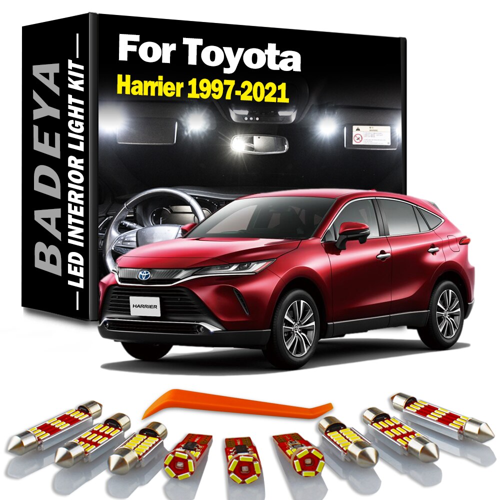 

Светодиодные лампы для Toyota Harrier 1997-2008 2009 2010 2011 2012 2013 2014 2021, лампа солнцезащитного козырька, внутренняя карта, купольная дверная пластина, комплект освещения