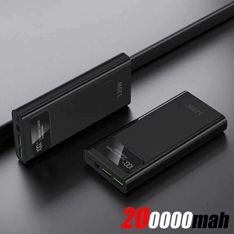 

120 Вт Power Bank 200000 мАч Высокая емкость Портативный светодиодный дисплей Путешествия Бизнесфон Быстрая зарядка для iPhone iPad Huawei 2025