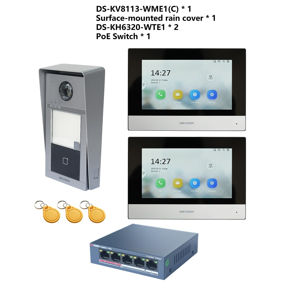 

Видеодомофон HIKVISION DS-KV8113-WME1(C) + DS-KH6320-WTE1 + коммутатор PoE