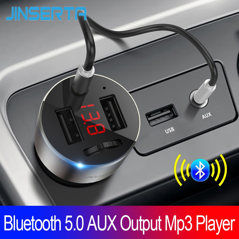 

Автомобильная гарнитура JINSERTA, Bluetooth 5,0, FM-передатчик, AUX Выход, mp3-плеер, 4.8A, зарядное устройство с двумя USB-портами, поддержка U-диска, воспроизведение музыки