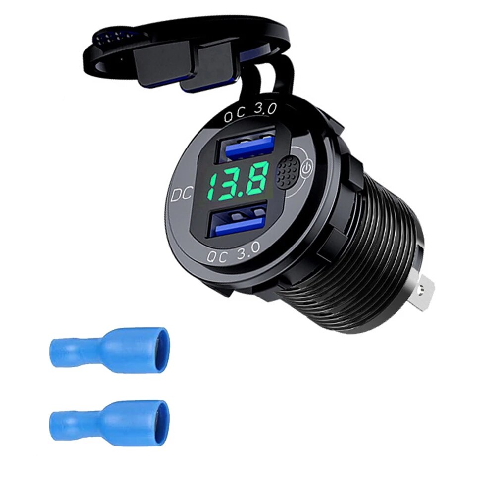 

QC3.0 двойное USB быстрое зарядное устройство алюминиевое автомобильное водонепроницаемое зарядное устройство с переключателем вольтметра адаптер для быстрой зарядки 12/24 В автомобильные аксессуары