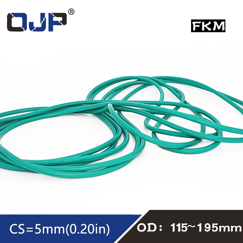 

Резиновое кольцо, зеленое уплотнительное кольцо FKM, 1 шт., CS5mm OD115/120/130/140/150/155/170/195 мм, резиновые уплотнительные кольца, уплотнительная прокладка, масляная шайба