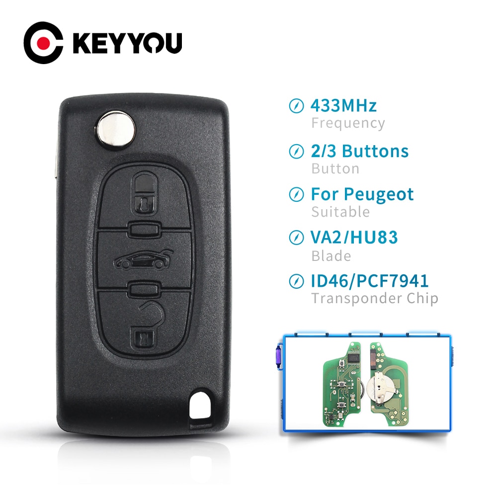 

KEYYOU 2/3BT CE0536 CE0523 дистанционный ключ 433 МГц запрос для Peugeot 307 3008 308 408 433 МГц ID46 чип Автомобильный флип-ключ VA2/HU83 лезвие