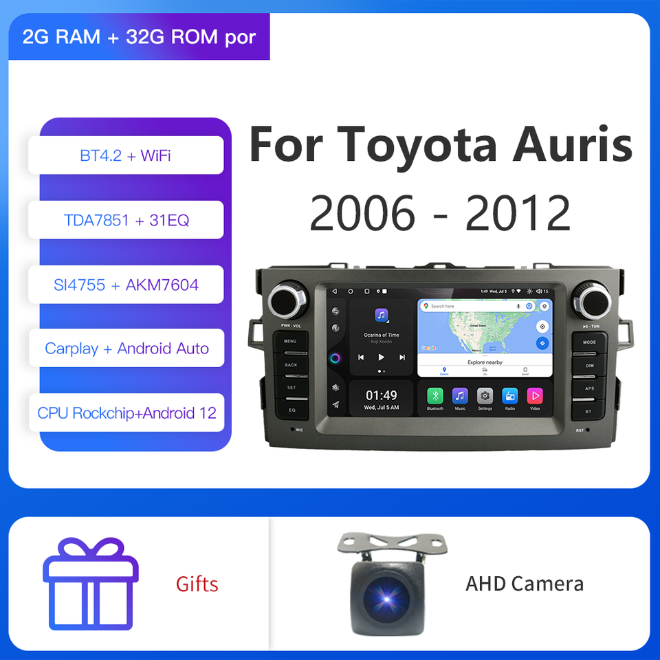 

Мультимедийная Автомагнитола Kapud, 7 дюймов, Android 12, GPS для Toyota Corolla Auris E150 2006 -2012, BT, Wi-Fi, 4G