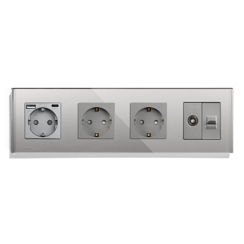 

Розетка Bingoelec с USB Type-C, RJ45, стеклянная панель
