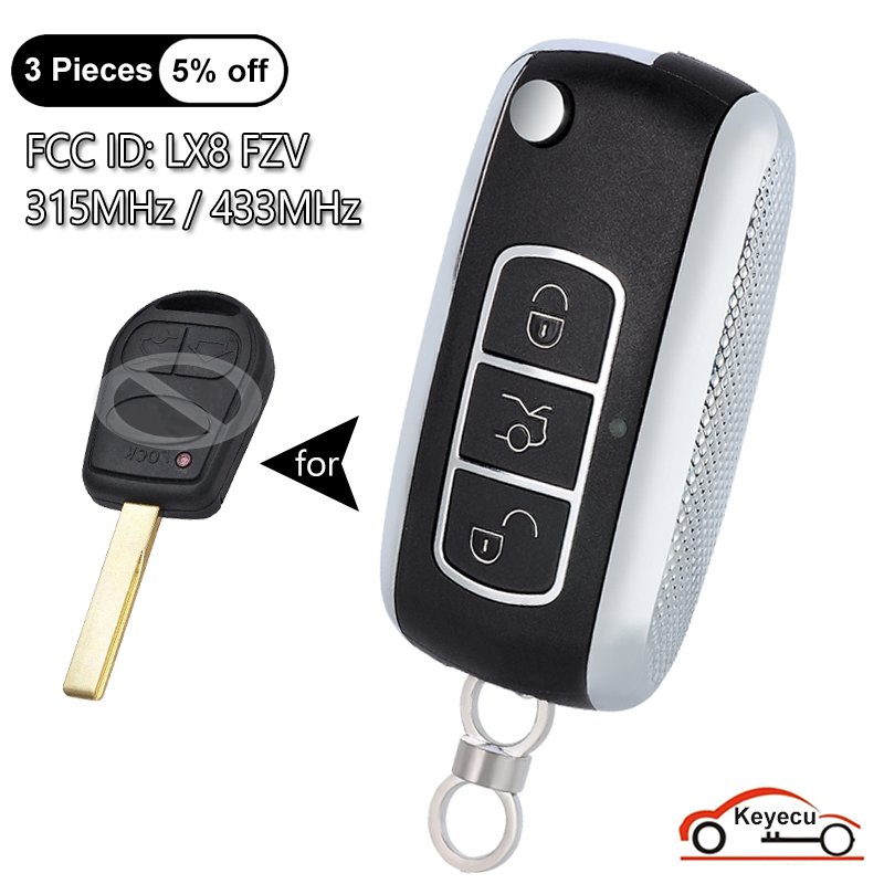 

KEYECU 3 кнопки 315 МГц 433 МГц ID44 чип для Land Rover L322 VOGUE HSE 2002-2008 автоматический обновленный флип-пульт дистанционного управления FCC # LX8 FZV