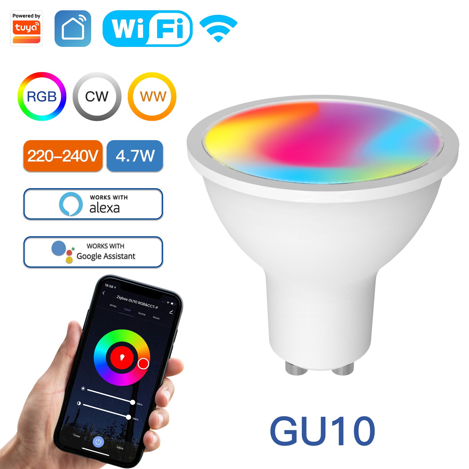 

MOES Tuya ZigBee умная светодиодная лампа RGB C+W 5 Вт