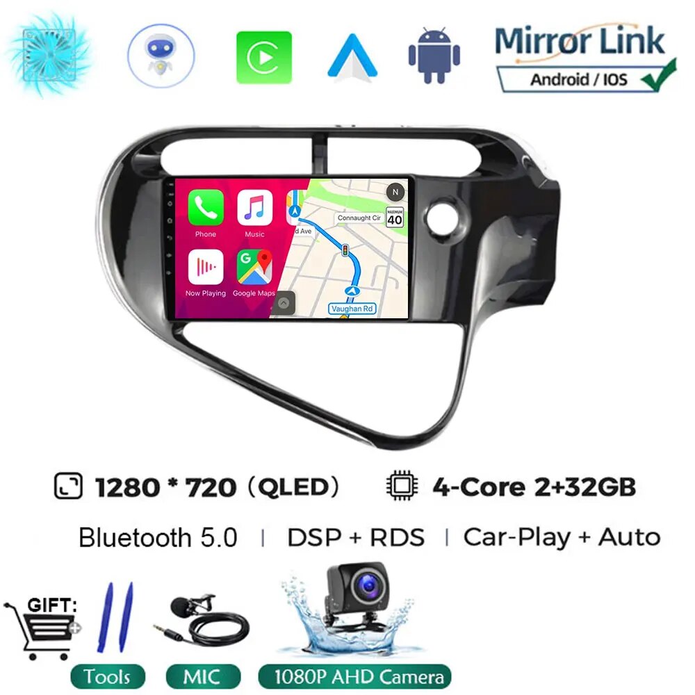 

Автомобильная магнитола на Android 14, 9 дюймов для TOYOTA AQUA Prius C 2018-2020, GPS-навигация, мультимедийный видеоплеер, головное устройство 2Din 4G