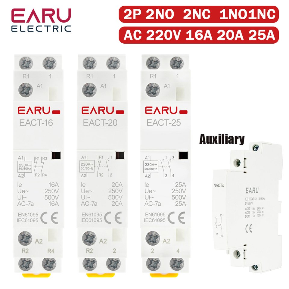 

EARUELECTRIC EACT-2P-2NO-16A 20A 25A Контактор переменного тока 230V
