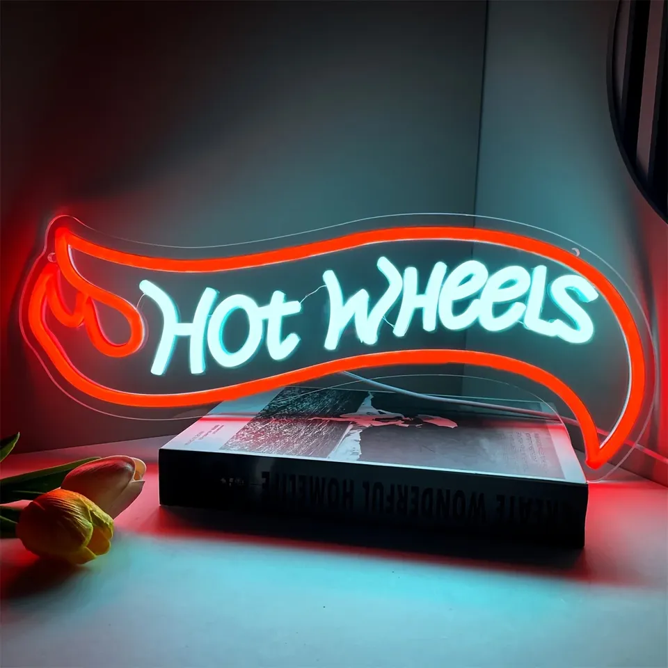 

Радужная неоновая вывеска Hot Wheels