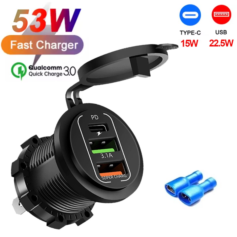 

НОВОЕ 83 Вт Dual PD Dual QC 3.0 USB Автомобильное зарядное устройство с розеткой вольтметра Водонепроницаемый адаптер для 12 В/24 В автомобиля Лодка