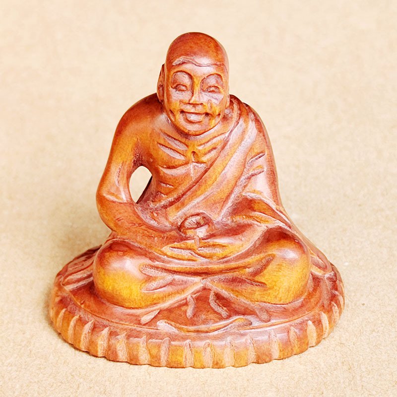 

Y8961 - 2" Hand Carved Boxwood Netsuke : Kung Fu Monk Luo Han Seating