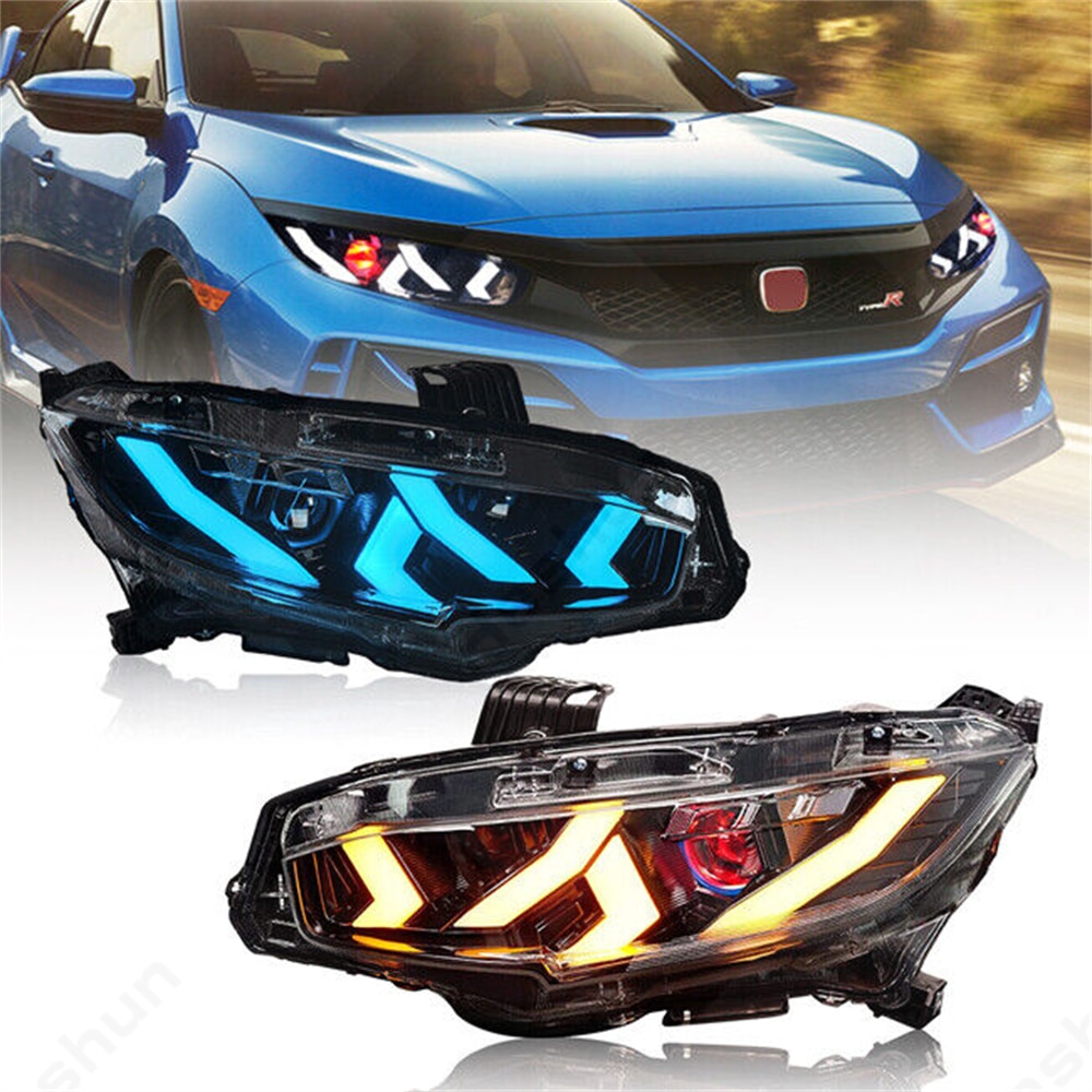 

Пара светодиодных фар для Honda Civic 2016-2021 седан хэтчбек люк Тип R Touring LX EX EX-L Sport FK7 FK8 10