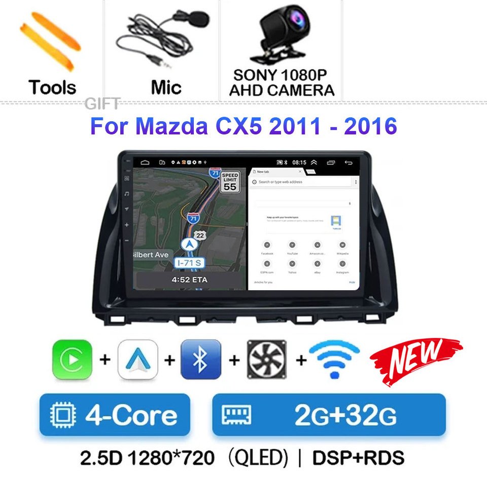

Автомобильное радио Android 14 Carplay для Mazda CX5 2011-2016 CX-5 CX 5 навигация GPS мультимедийный плеер стерео видео DVD WIFI + 4G
