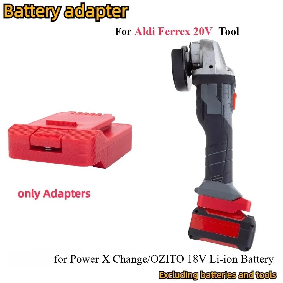 

Адаптер для литий-ионного аккумулятора Power X Change/OZITO 18 В для преобразователя аккумуляторных электроинструментов Aldi FERREX 20 В (только адаптер)