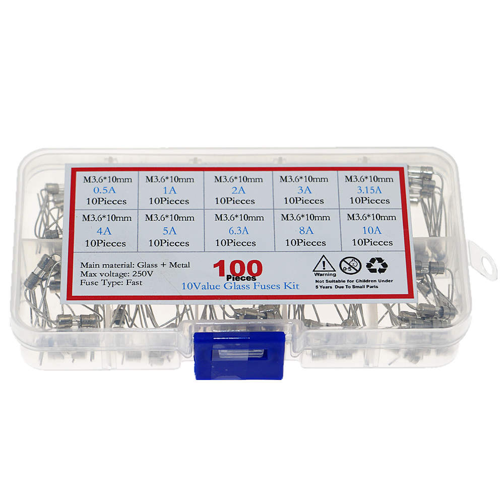

Electronkit Медленные стекло fuses 100 шт., 10 типов, 0.5A-10A