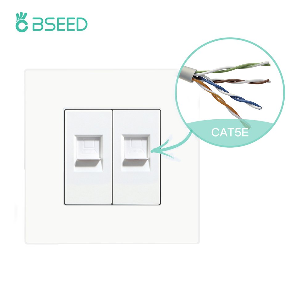 

Двойная сетевая розетка BSEED RJ45 CAT6 белая черная