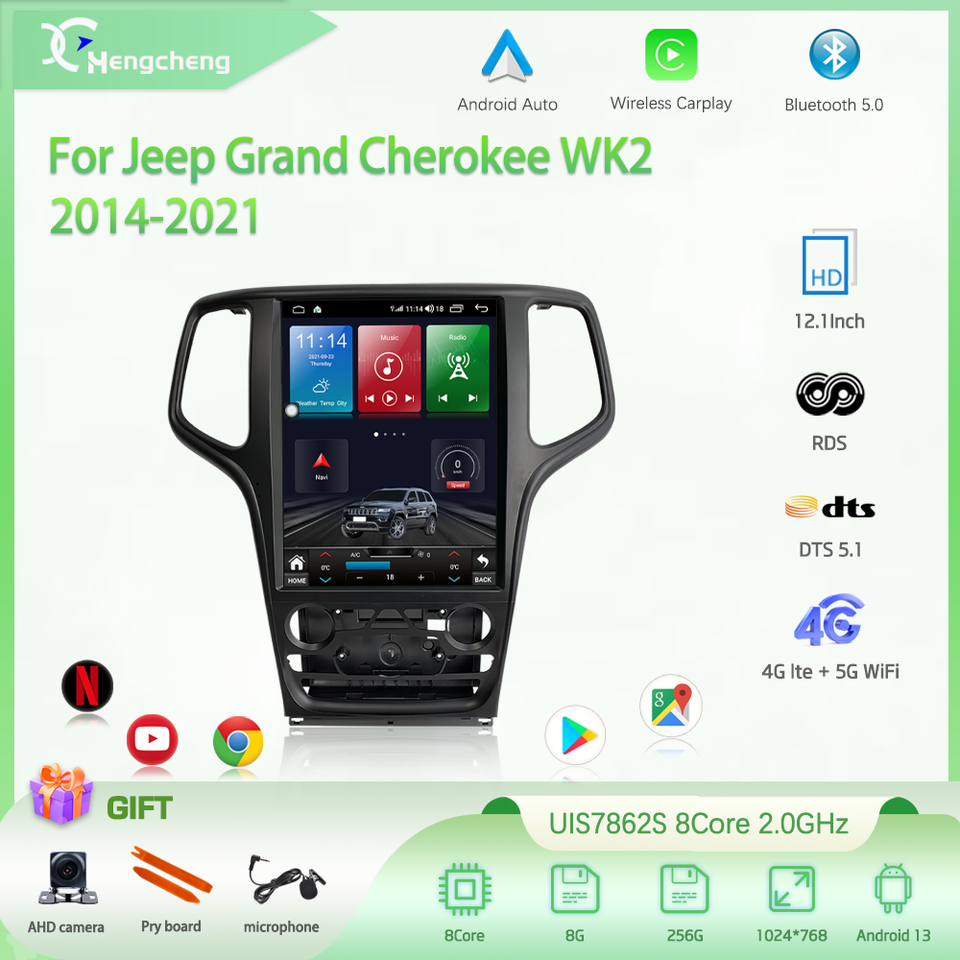 

12,1 Android13 8-ядерный для Jeep Grand Cherokee WK2 2014-2021 Автомобильный мультимедийный видеоплеер GPS-навигация Радио Carplay 4G 360camera