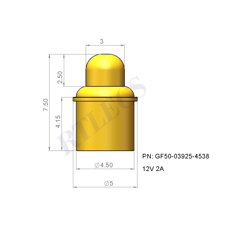 

RTLECS Pogo Pin OD5.0-x 2A-20A золотистый