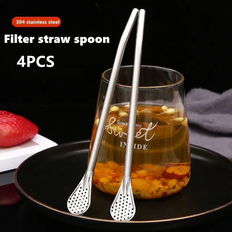

Многоразовые металлические соломинки с ложкой и фильтром kitchya