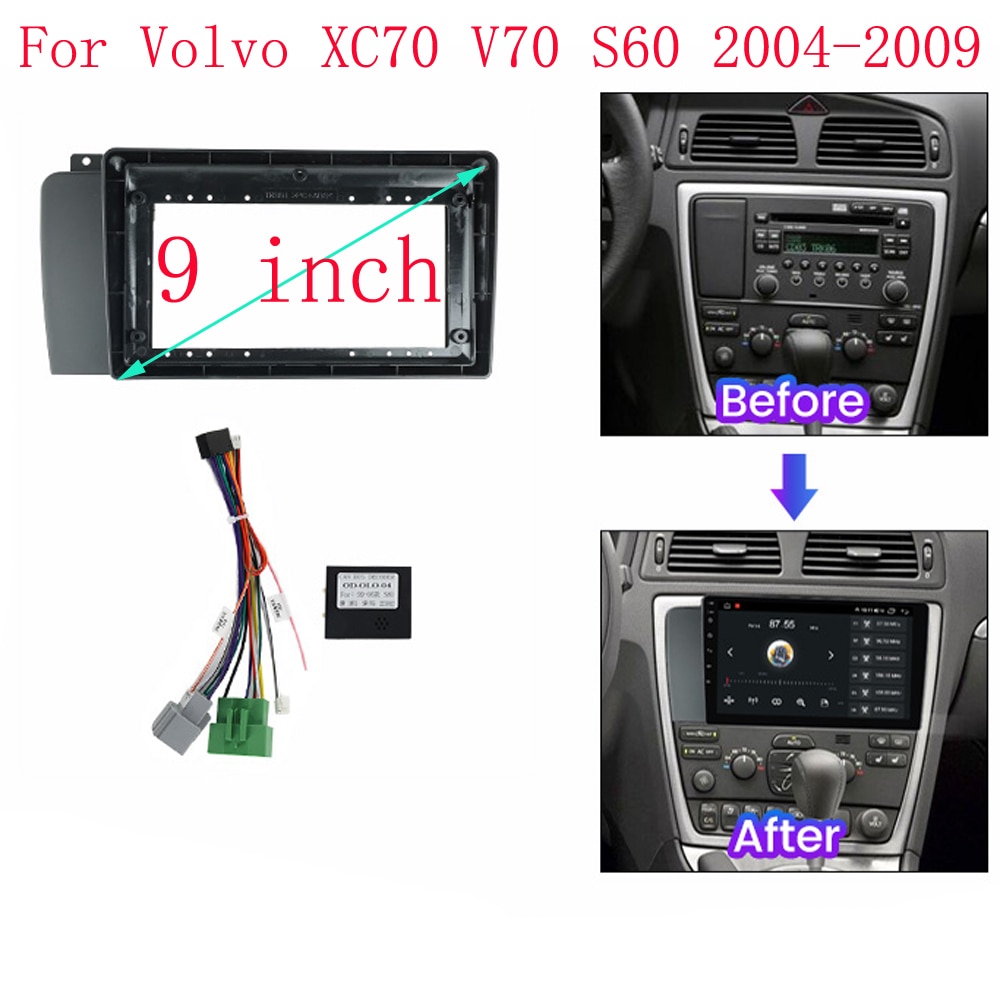 

9-дюймовая 2 DIN Автомобильная рама Fascia адаптер для Volvo XC70 V70 S60 2004-2009 Android приборная панель комплект Canbus коробка декодер