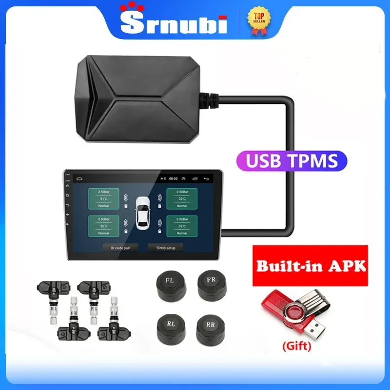 

Srnubi USB Android TPMS автомобильная система контроля давления в шинах для автомобиля Android плеер предупреждение о температуре с четырьмя датчиками