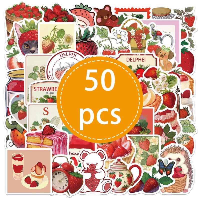 

50 шт. эстетические наклейки с клубникой, мультяшные креативные свежие фрукты, клубника, декоративные наклейки, скрапбукинг, классические детские игрушки