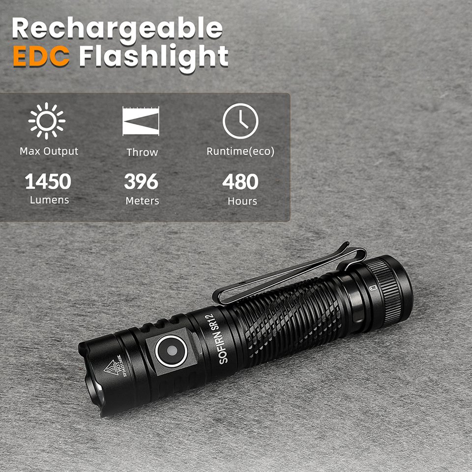 

Sofirn SR12 1450lm Мощный карманный фонарик 396 м SFT25R Светодиодный прожектор с магнитной крышкой
