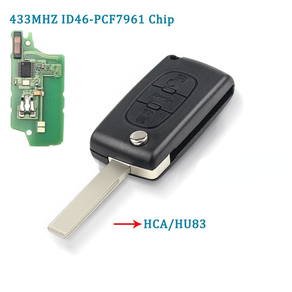 

KEYYOU 433 МГц ID46 чип-ключ для автомобиля для Peugeot 207 307 407 208 308 408 607 партнер дистанционный ключ 3 кнопки CE0536 с VA2 лезвие