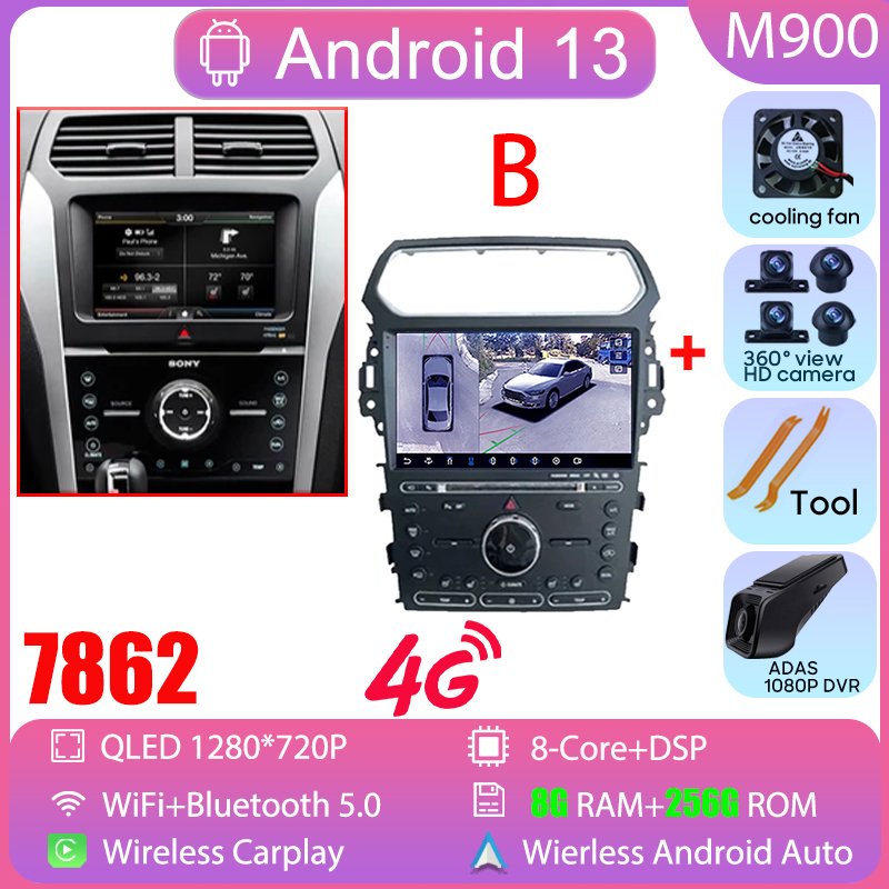 

Автомобильный мультимедийный плеер для Ford Explorer 5 2011 - 2019 Android автомобильное радио головное устройство мультимедийный плеер GPS навигация Carplay QLED WIFI NO 2din DVD