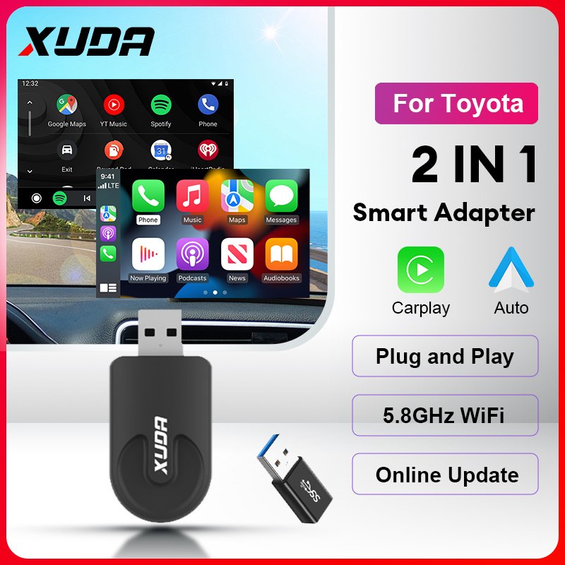 

2024 XUDA 2 в 1 беспроводной Android авто адаптер Carplay беспроводной для Toyota RAV4 Camry Corolla Crown Highlander Tacoma Prius