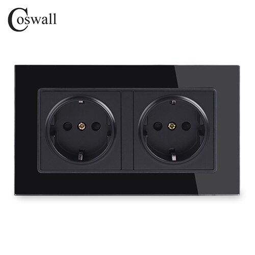 

Панель питания Coswall, 16 А, двойная, из настенная розетка стандарта ЕС хрусталя, с заземлением, с защитой от детей, серо-серая