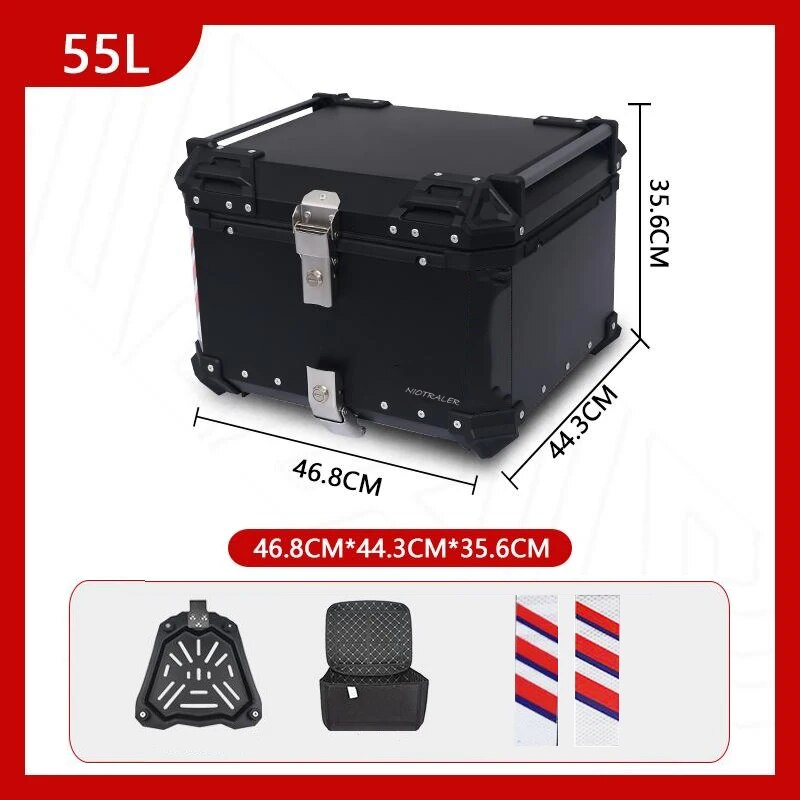 

55L хвостовой ящик для мотоцикла, коробка для шлема, универсальный алюминиевый верхний ящик, хвостовой задний чемодан для инструментов, багажник большой емкости