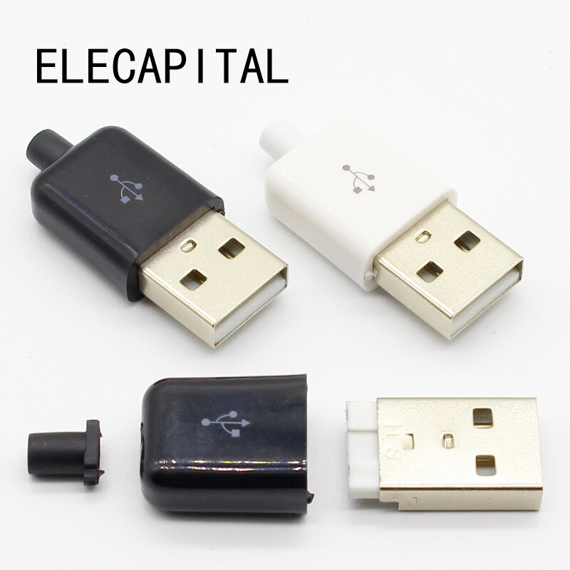 

10 шт./лот DIY USB 2.0 A Мужской адаптер в сборе Разъем Черный Белый