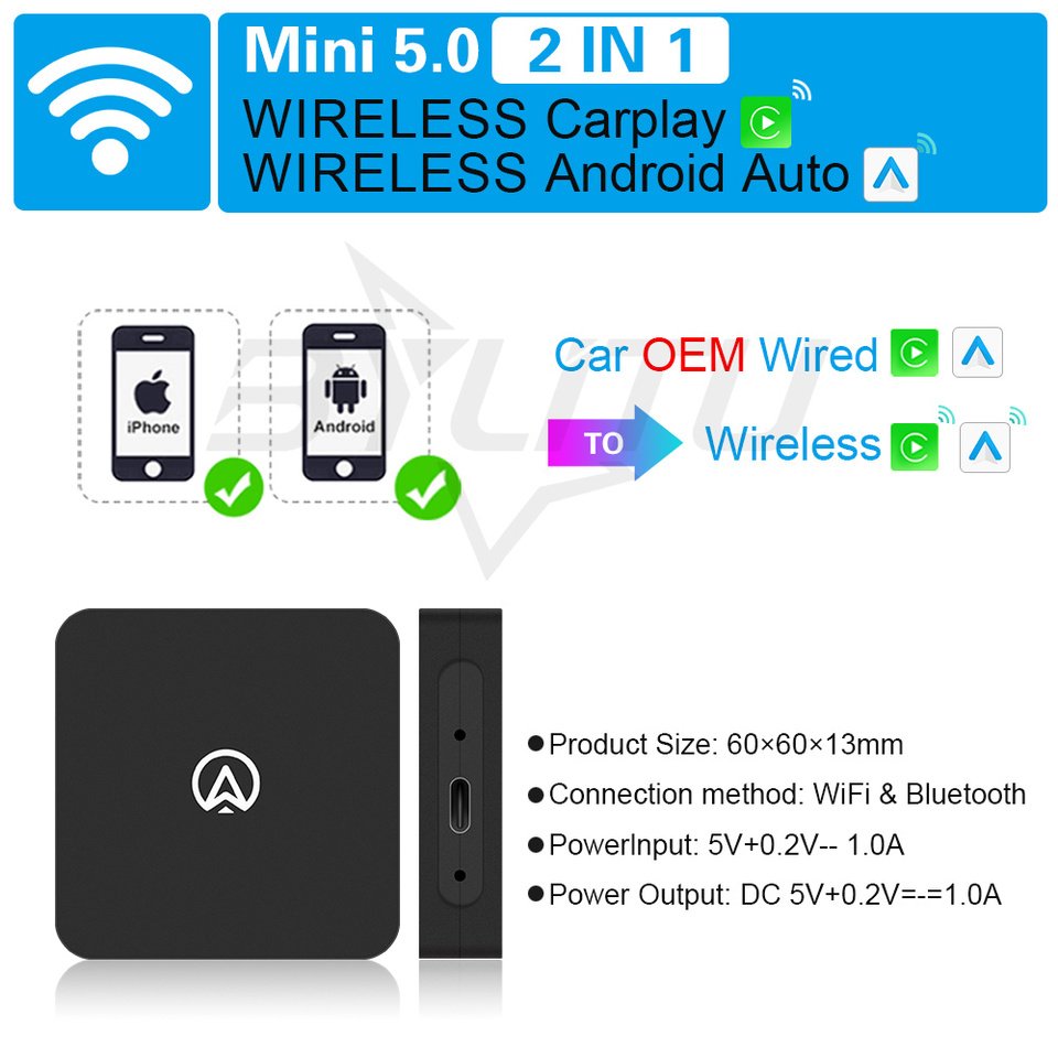 

Mini5 беспроводной carplay и беспроводной Android автоматический адаптер Plug and Play Bluetooth WiFi Dongle для Toyota Volvo VW Skoda Benz