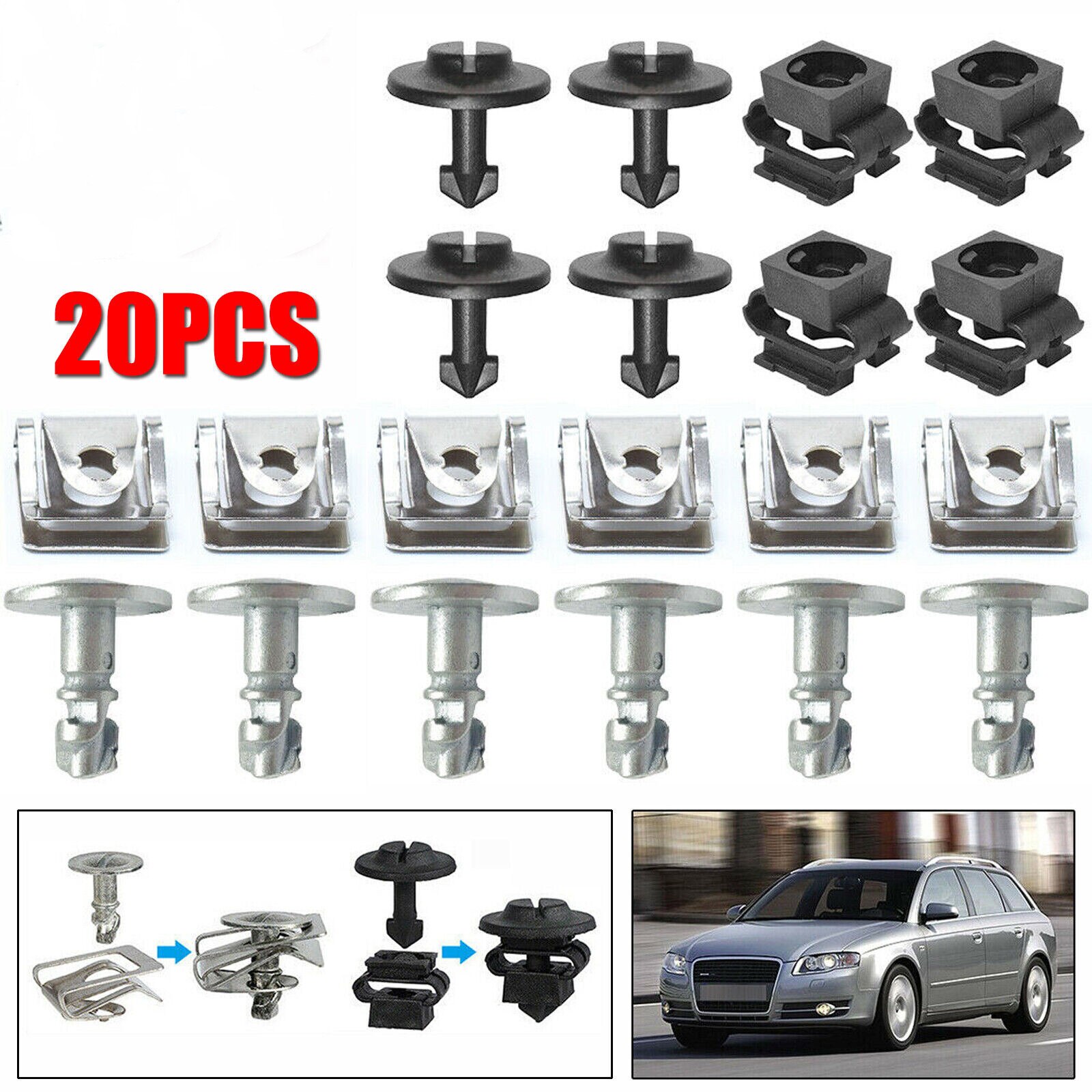 

20 шт. для AUDI A4 A6 A8 TT под двигателем под крышкой, крепежные зажимы, комплект винтов