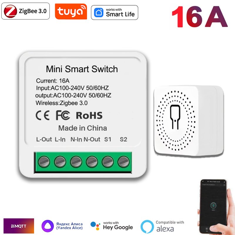 

Умный выключатель Tuya ZigBee 16A белый