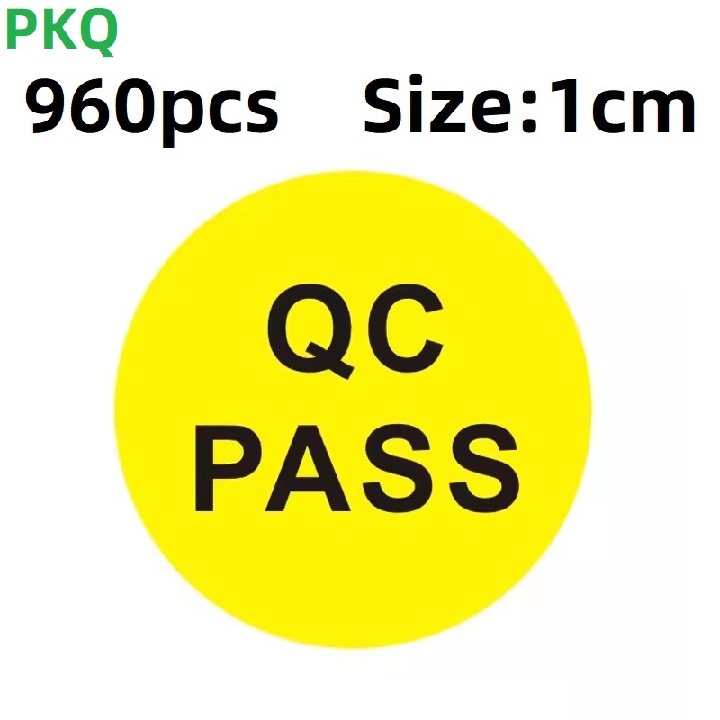 

960pcs 1cm QC PASS Paper Label Qualtity Controla Sticker Yellow Factory Product Check Mark Manufacture Processing Inspection Tag