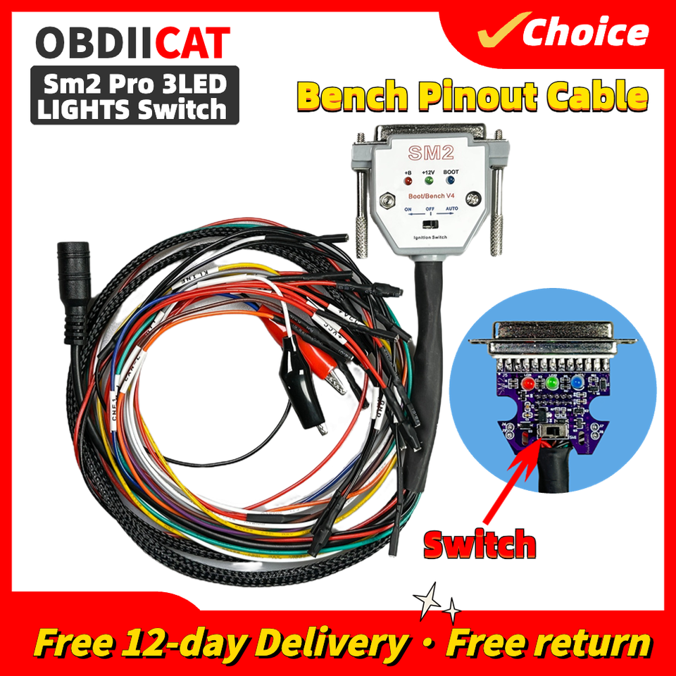 

USB-кабель SM2 PRO, 3 вспышки, зарядный кабель DB25, ECU-кабель для SM2 PRO, J2534, VCI, чтение и запись, ECU BATT, VCC