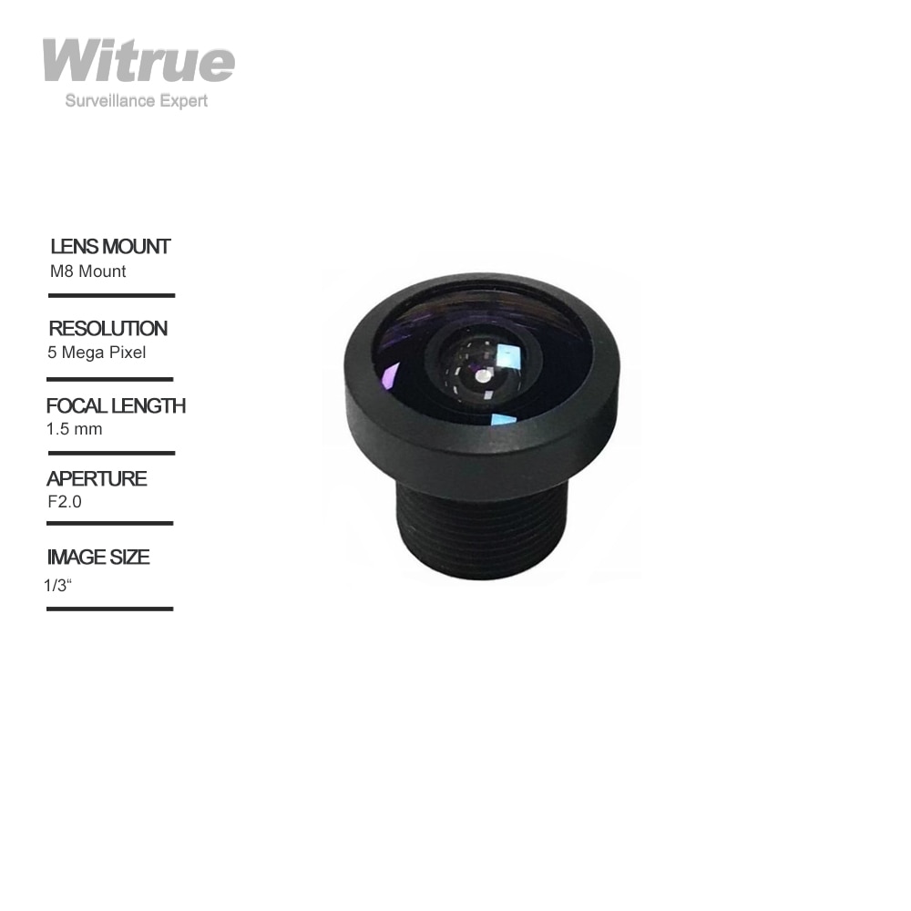 

Водонепроницаемый объектив IP68 M8 Mount 5MP 1,5 мм рыбий глаз 200 градусов F2.0 1/3 "нм ИК-фильтр для рыболовной камеры автомобильной камеры s