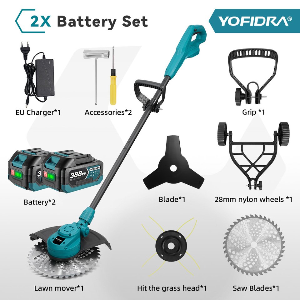 

YOFIDRA 10-дюймовая бесщеточная электрическая газонокосилка 6000 Вт 58000 об/мин садовый складной триммер для травы электроинструмент для Makita 18 В аккумуляторный штифт