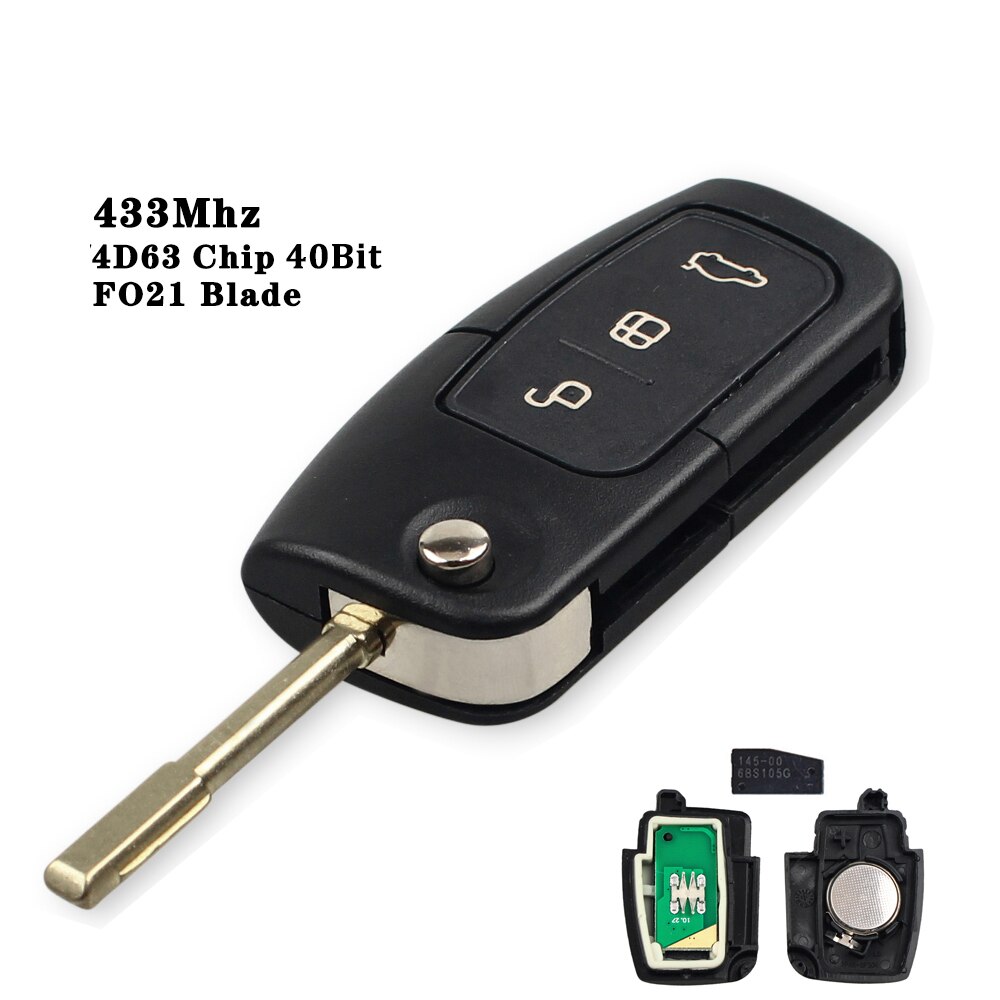 

KEYYOU 3 кнопки откидной складной дистанционный брелок 433 МГц 4D60 ID63 чип для Ford Mondeo Focus Fusion Fiesta Galaxy Transit автомобильный ключ