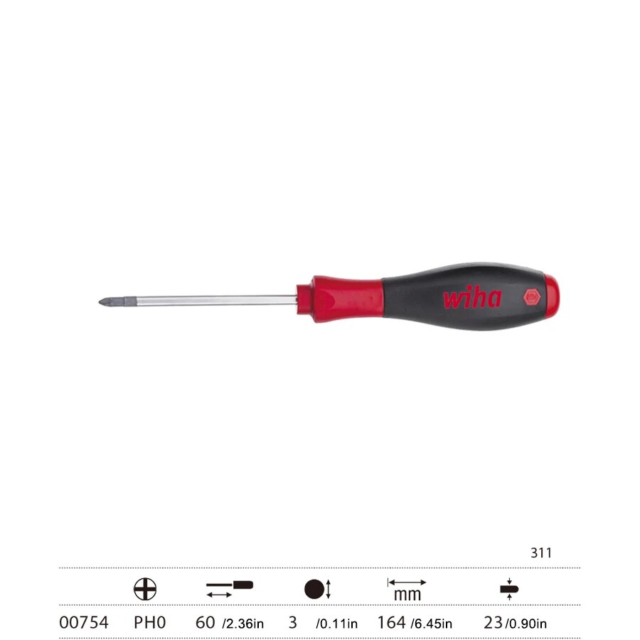 

Отвертки WIHA Tools 00754 Phillips с мягкой отделкой и удобной подушкой, Короткие круглые Отвертки Phillips NO.311
