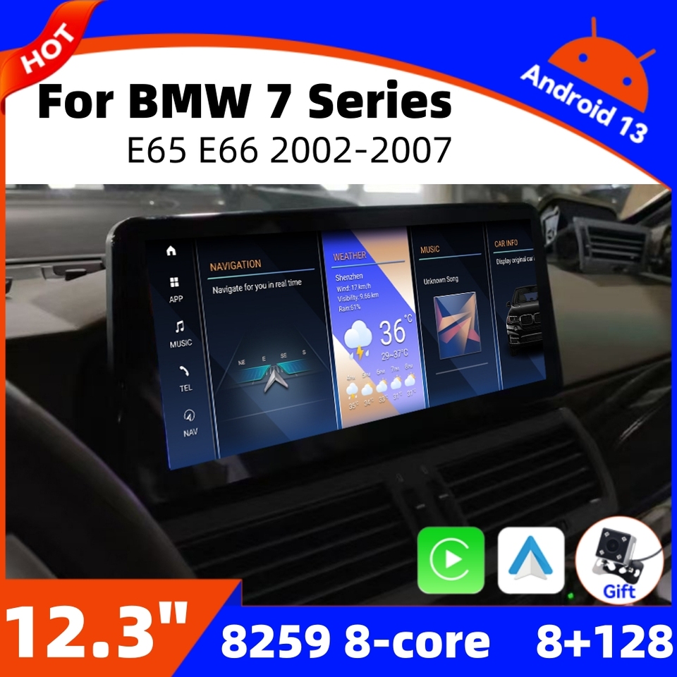 

12,3-дюймовый Android13 для BMW 7 серии E65 E66 F01 F02 2002-2007, автомобильный радиоприемник, беспроводной Carplay, автомобильный радиоприемник, мультимедийный плеер, DVD-стерео