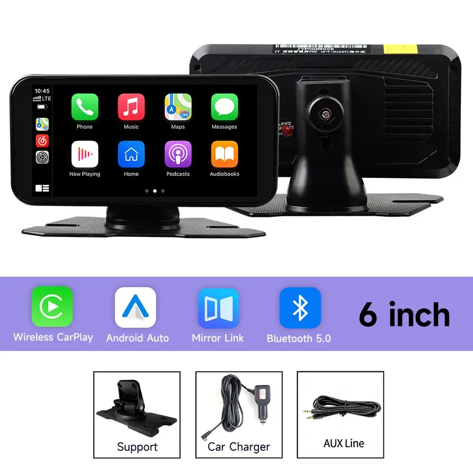 

6-дюймовый универсальный автомобильный радиоприемник, беспроводной CarPlay, Android Auto, мультимедиа, GPS-навигация, видеоплеер, портативный сенсорный экран, Bluetooth AUX