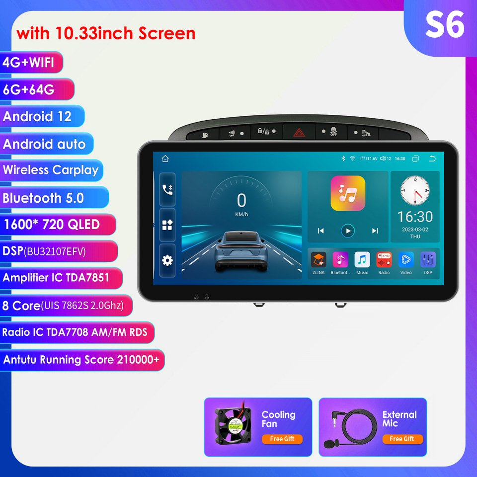

Hizpo 10,33 "Bluetooth автомобильный радиоприемник Carplay экран для Peugeot 408 308 308SW Android 13 мультимедийный плеер GPS Navi 4G RDS стерео FM