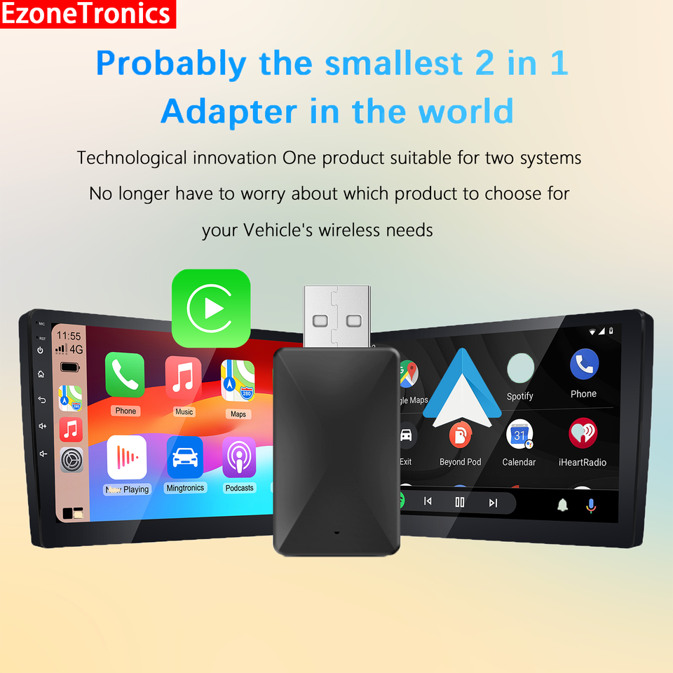 

Ezonetronics Wireless CarPlay android auto адаптер 2 в 1 для заводского проводного автомобиля Plug and Play Модный и портативный