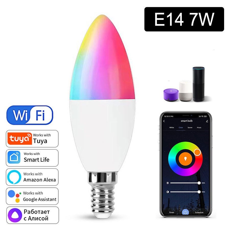 

Умная светодиодная лампа ATcomm E14 RGB+CW+WW