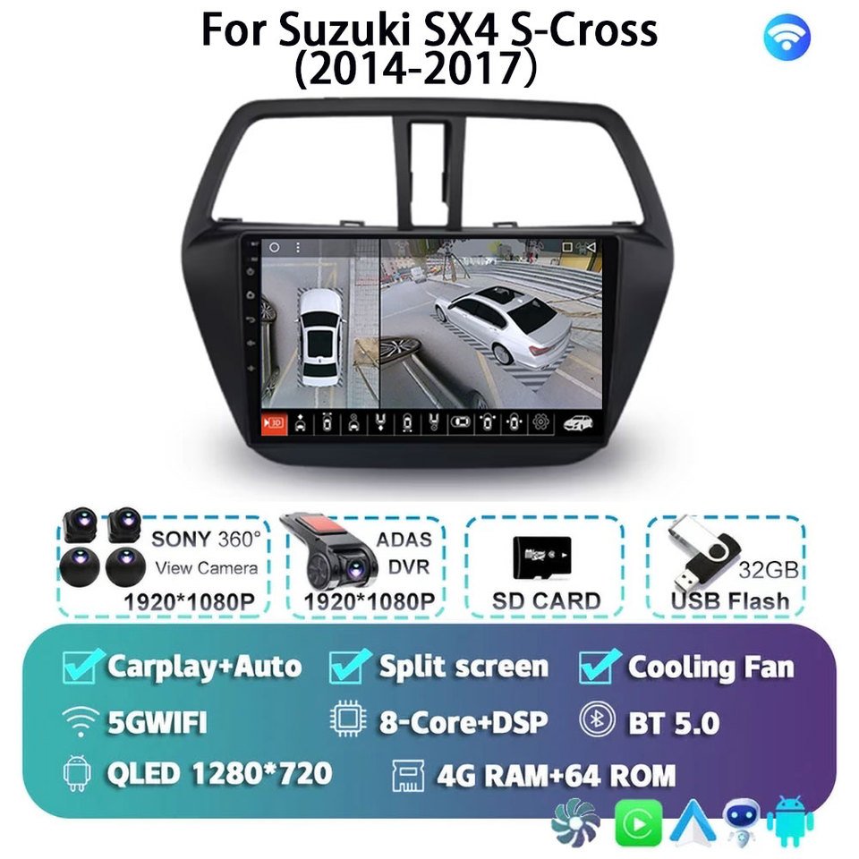 

Android 14 для Suzuki SX4 S-Cross 2014 2015 2016 2017, автомобильный радиоприемник, мультимедийный плеер, стерео GPS, WIFI + 4G, беспроводной Carplay, авто видео
