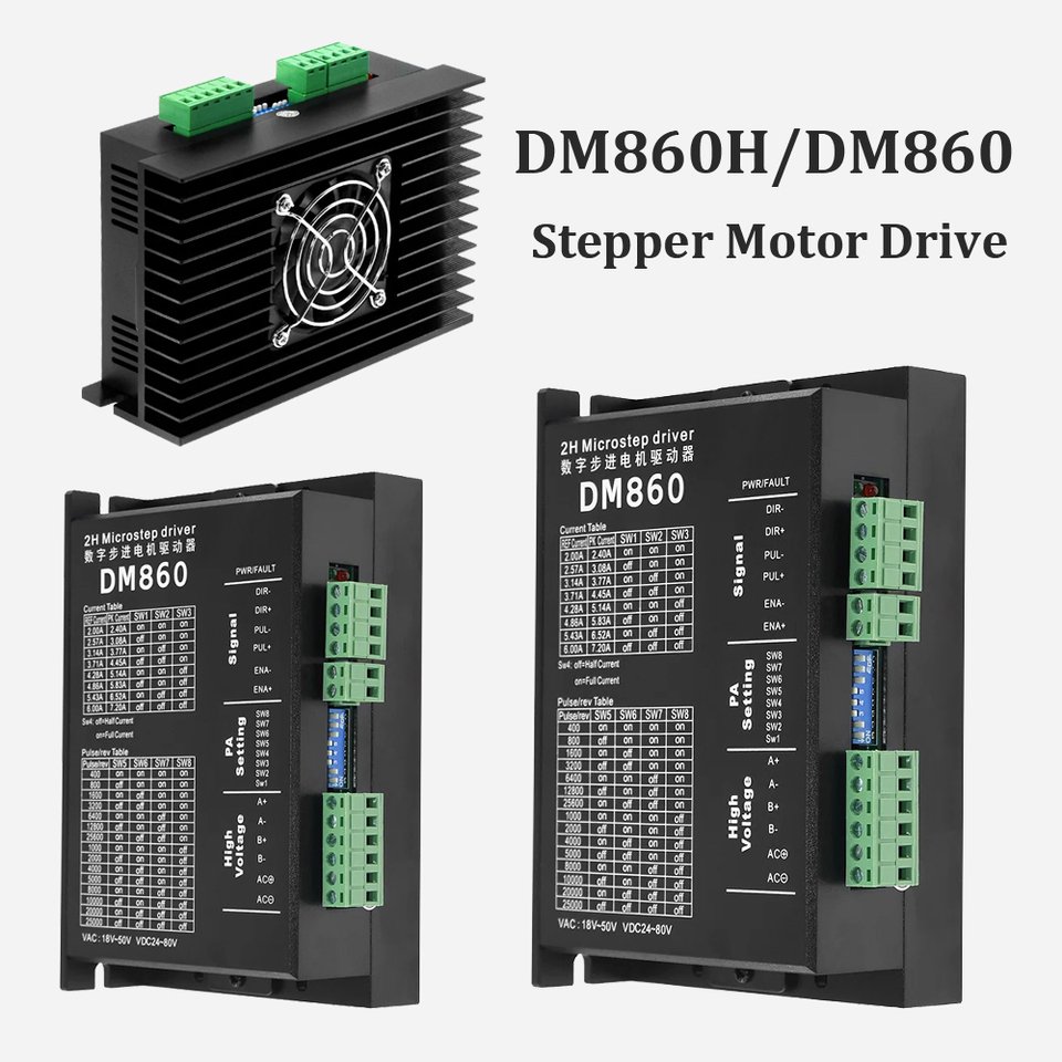 

DM860H DM860 шаговый электродвигатель 0-200 кГц, 2-фазный шаговый контроллер электродвигателя, быстрое или постоянный ток 24-110 В, подходит для шагового двигателя Nema34